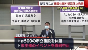 〈新型コロナ〉新潟市や長岡市など-施設休館や部活休止を発表-「この期間で感染抑える」（ＮＳＴ新潟総合テレビ）-–-yahoo!ニュース-–-yahoo!ニュース